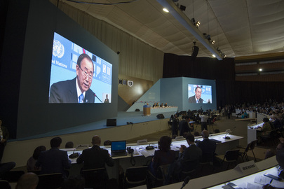 UN Secretary General Ban Ki-moon speaking at the United Nations Conference on Housing and Sustainable Urban Development (Habitat III) which made an historic endorsement of cycling.